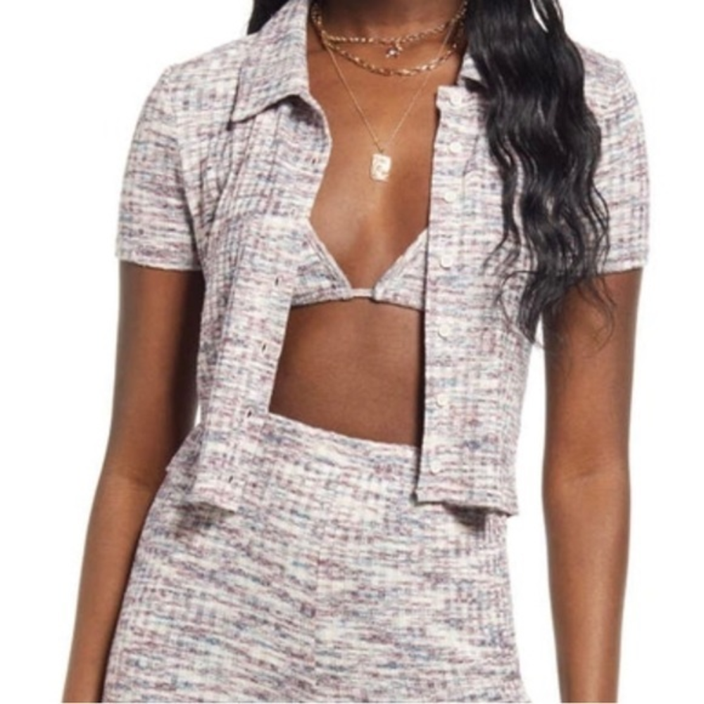 NWT BP. Button Up Shirt & Bralette set, space dyed, blue purple marl, size 2X‎